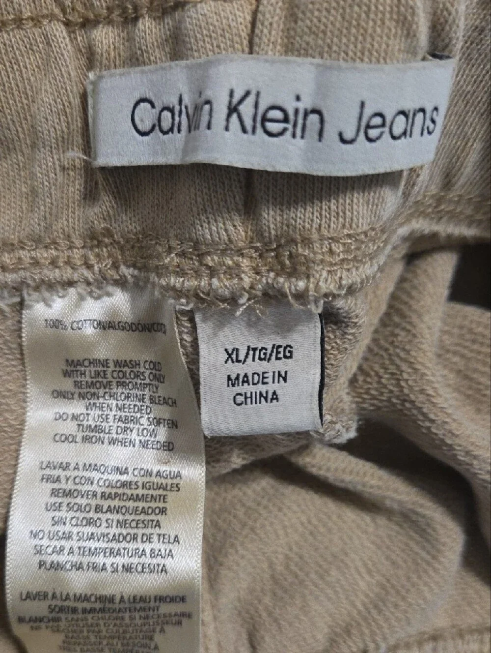 Calvin Klein Beige Elastic-Waist Cotton Shorts